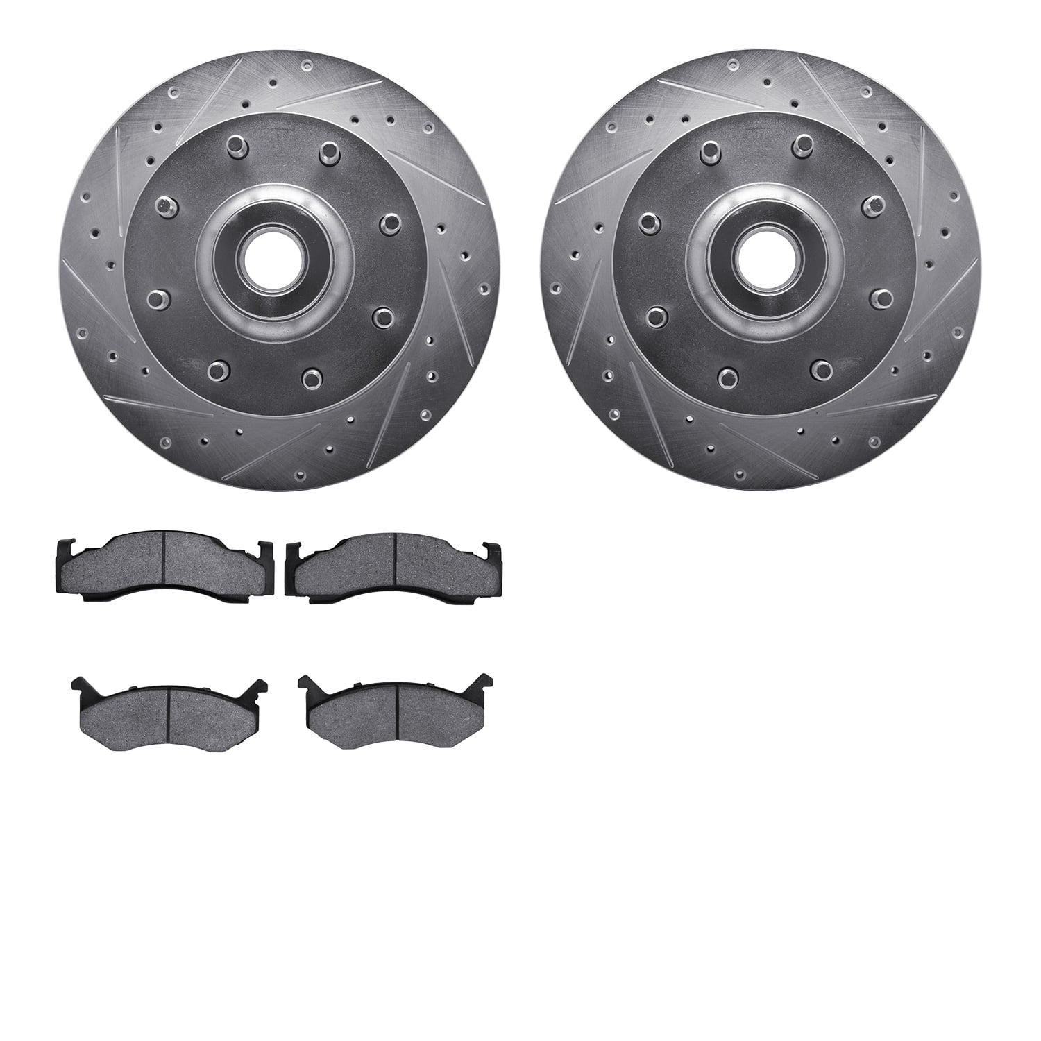 Dynamic Friction Company Front Brake Rotors-Drilled and Slotted-Silver with Heavy Duty Brake Pads 7202-40084