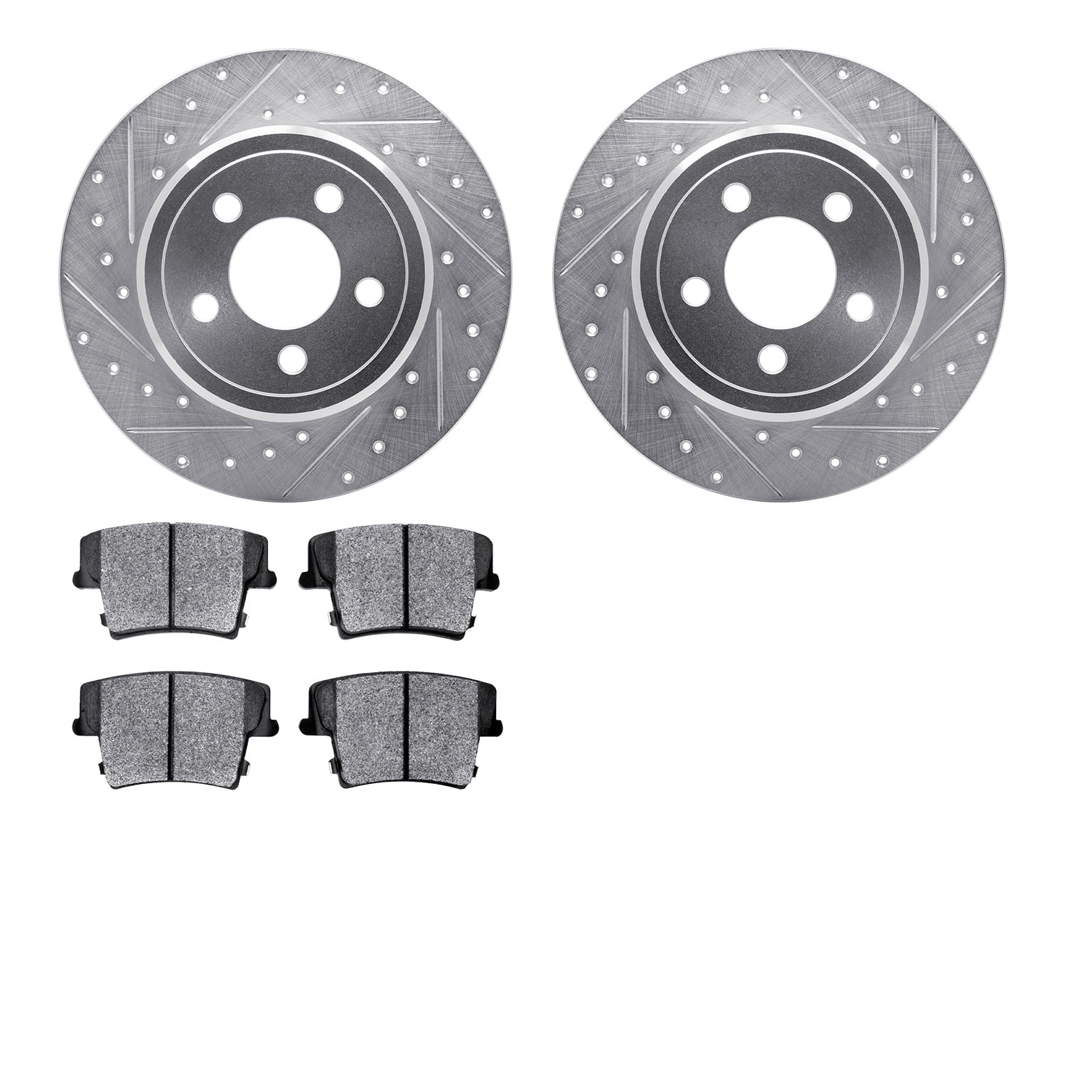 Dynamic Friction Company Front Brake Rotors Drilled and Slotted Silver with Heavy Duty Brake Pads - 7202-48005