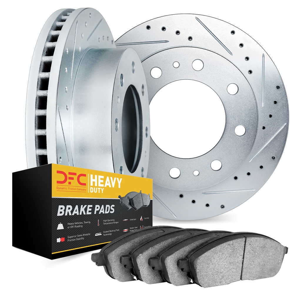 Dynamic Friction Company 7202-48007 DFC Rotors-Drilled and Slotted-Silver with Heavy Duty Brake Pads