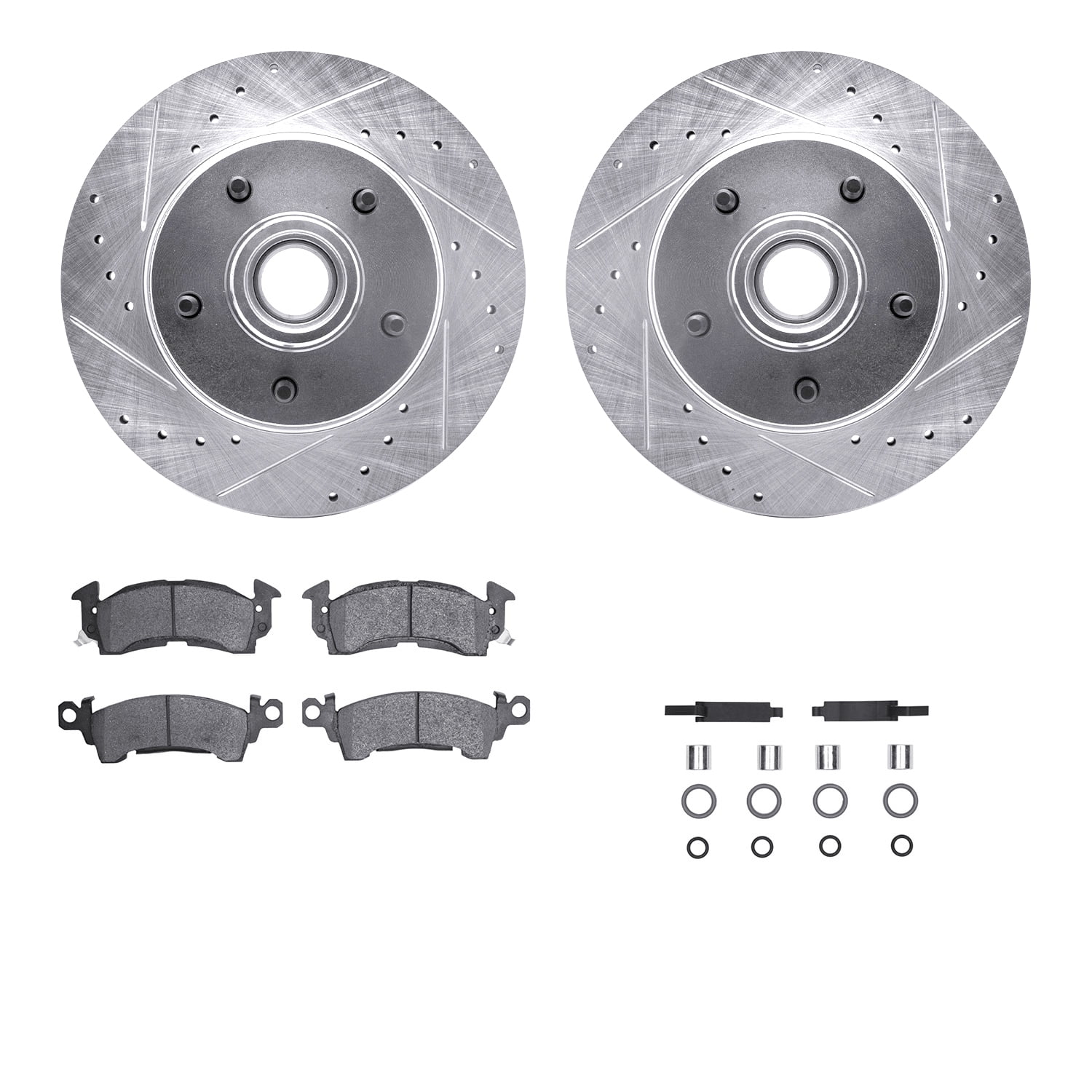 Dynamic Friction Company Front Brake Rotors-Drilled and Slotted-Silver with Heavy Duty Brake Pads includes Hardware 7212-47017