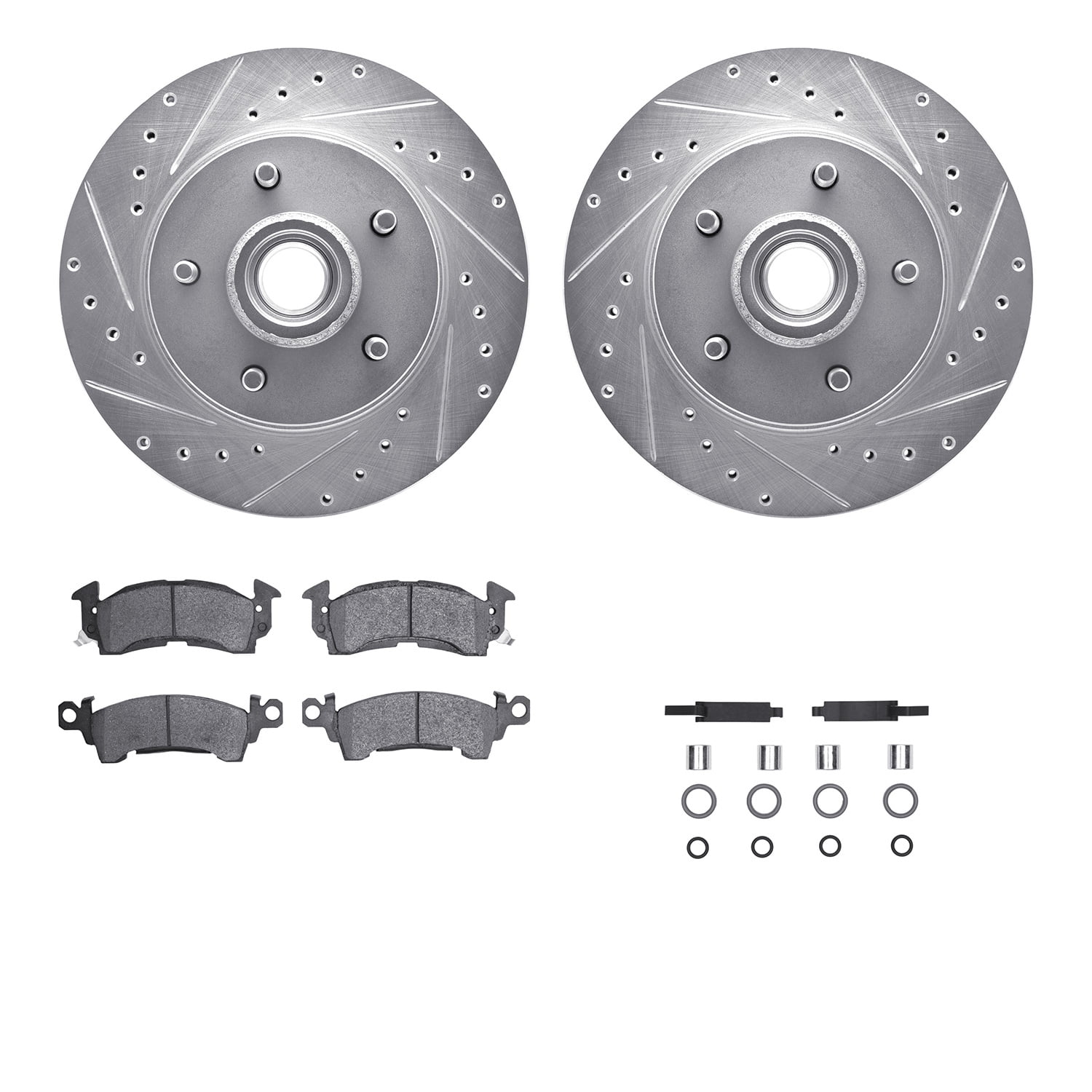Dynamic Friction Company Front Brake Rotors-Drilled and Slotted-Silver with Heavy Duty Brake Pads includes Hardware 7212-47027