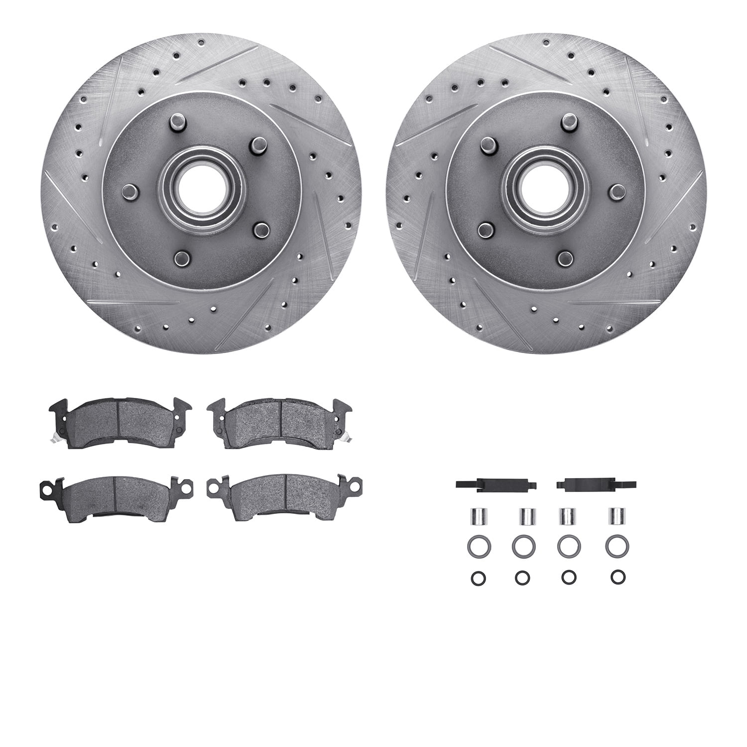 Dynamic Friction Company Front Brake Rotors-Drilled and Slotted-Silver with Heavy Duty Brake Pads includes Hardware 7212-48100