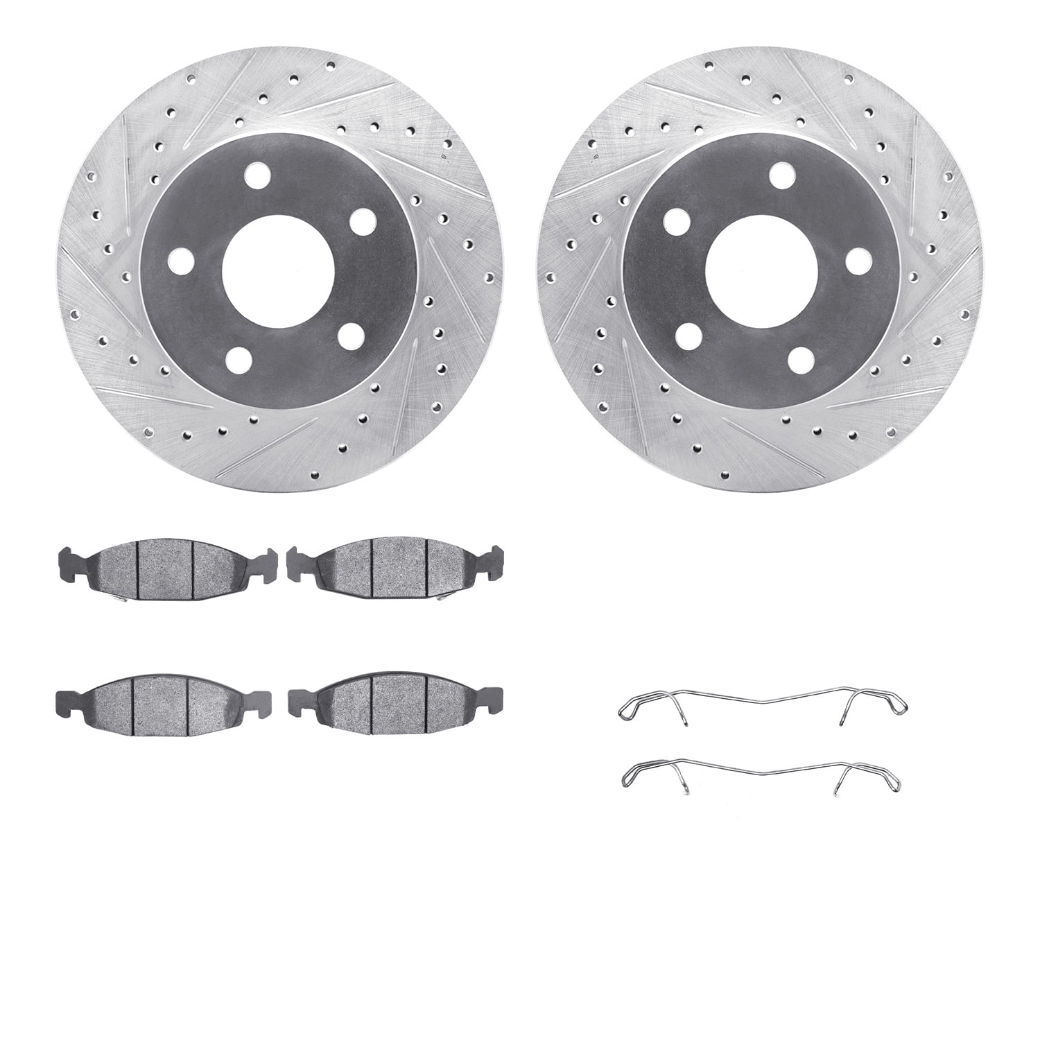 Dynamic Friction Company Front Brake Rotors-Drilled and Slotted-Silver with Ultimate Duty Performance Brake Pads includes Hardware 7412-42032