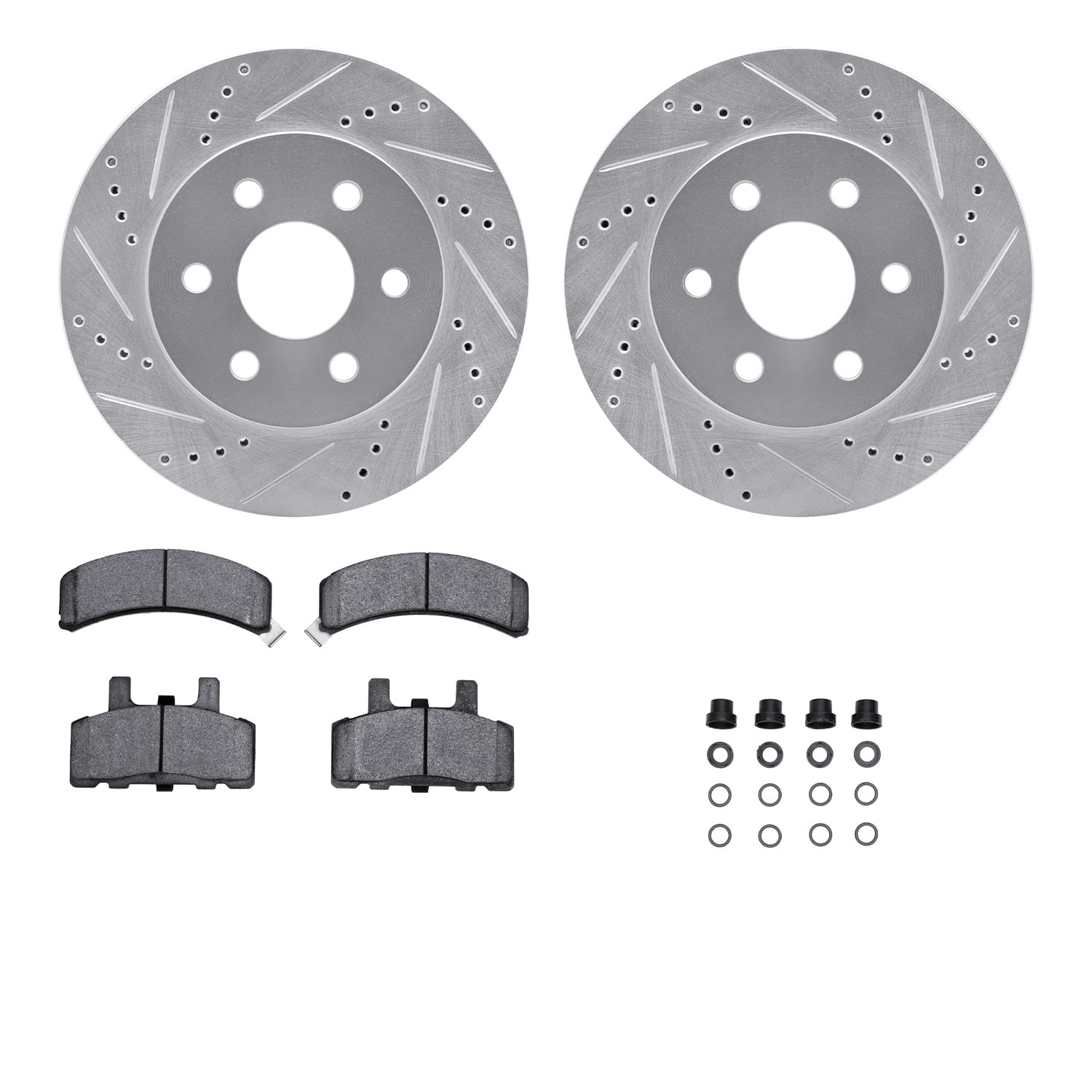 Dynamic Friction Company Front Brake Rotors-Drilled and Slotted-Silver with Ultimate Duty Performance Brake Pads includes Hardware 7412-46005