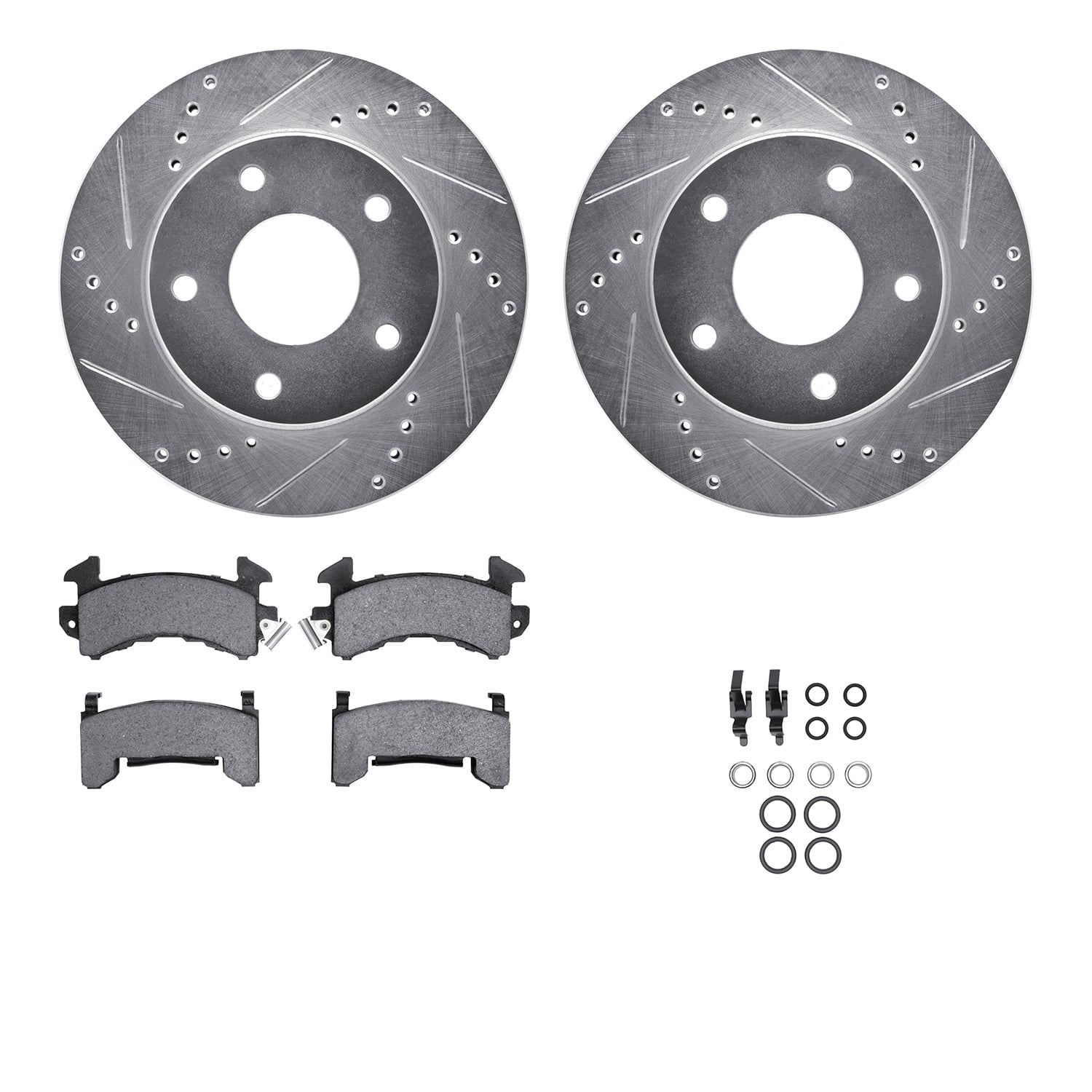 Dynamic Friction Company Front Brake Rotors-Drilled and Slotted-Silver with Ultimate Duty Performance Brake Pads includes Hardware 7412-48002