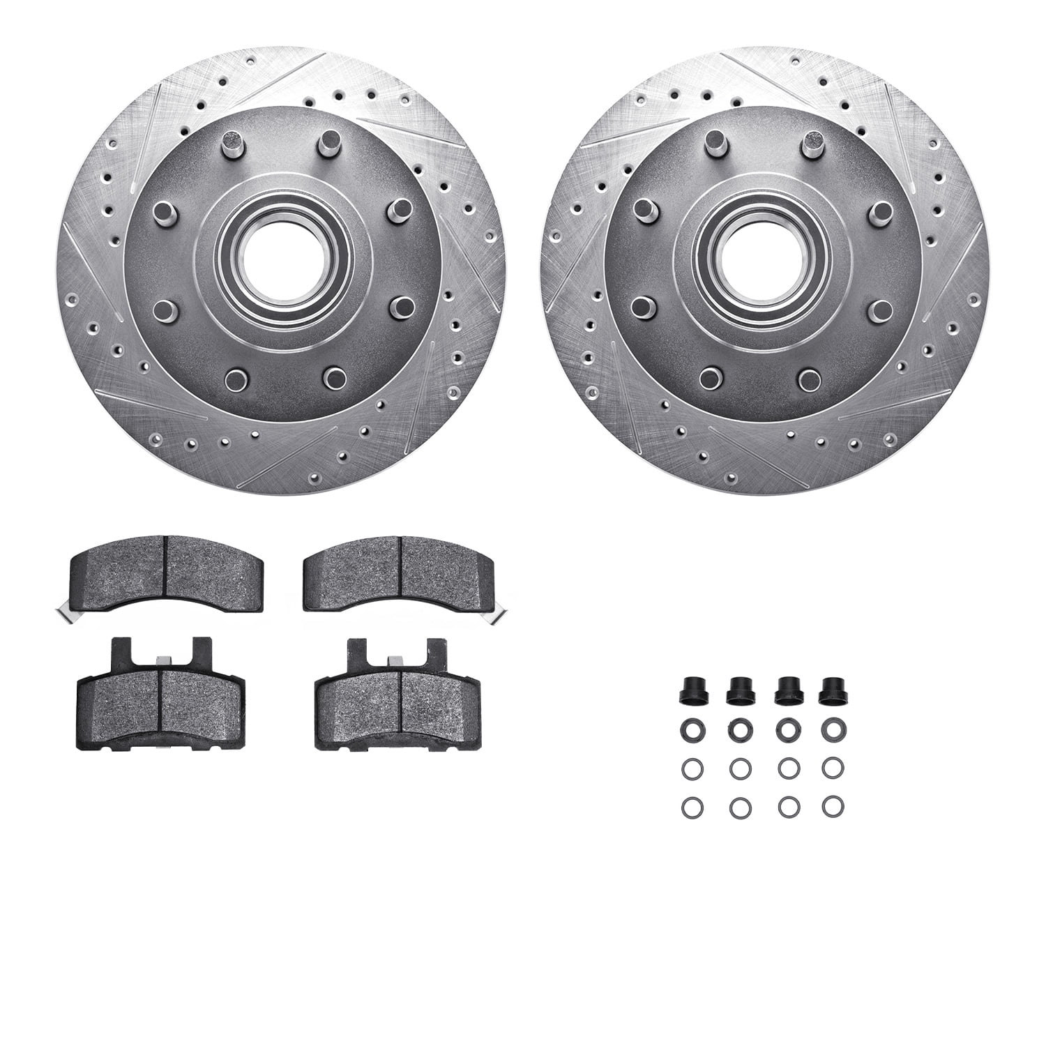 Dynamic Friction Company Front Brake Rotors-Drilled and Slotted-Silver with Ultimate Duty Performance Brake Pads includes Hardware 7412-48014