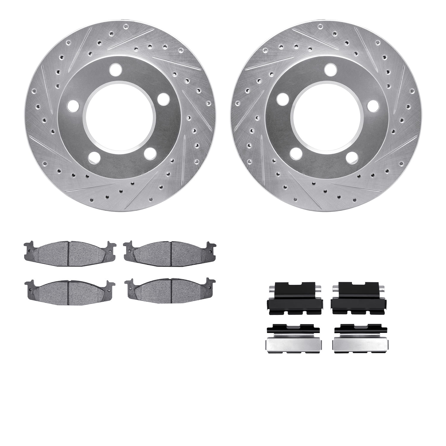 Dynamic Friction Company Front Brake Rotors-Drilled and Slotted-Silver with Ultimate Duty Performance Brake Pads includes Hardware 7412-54024