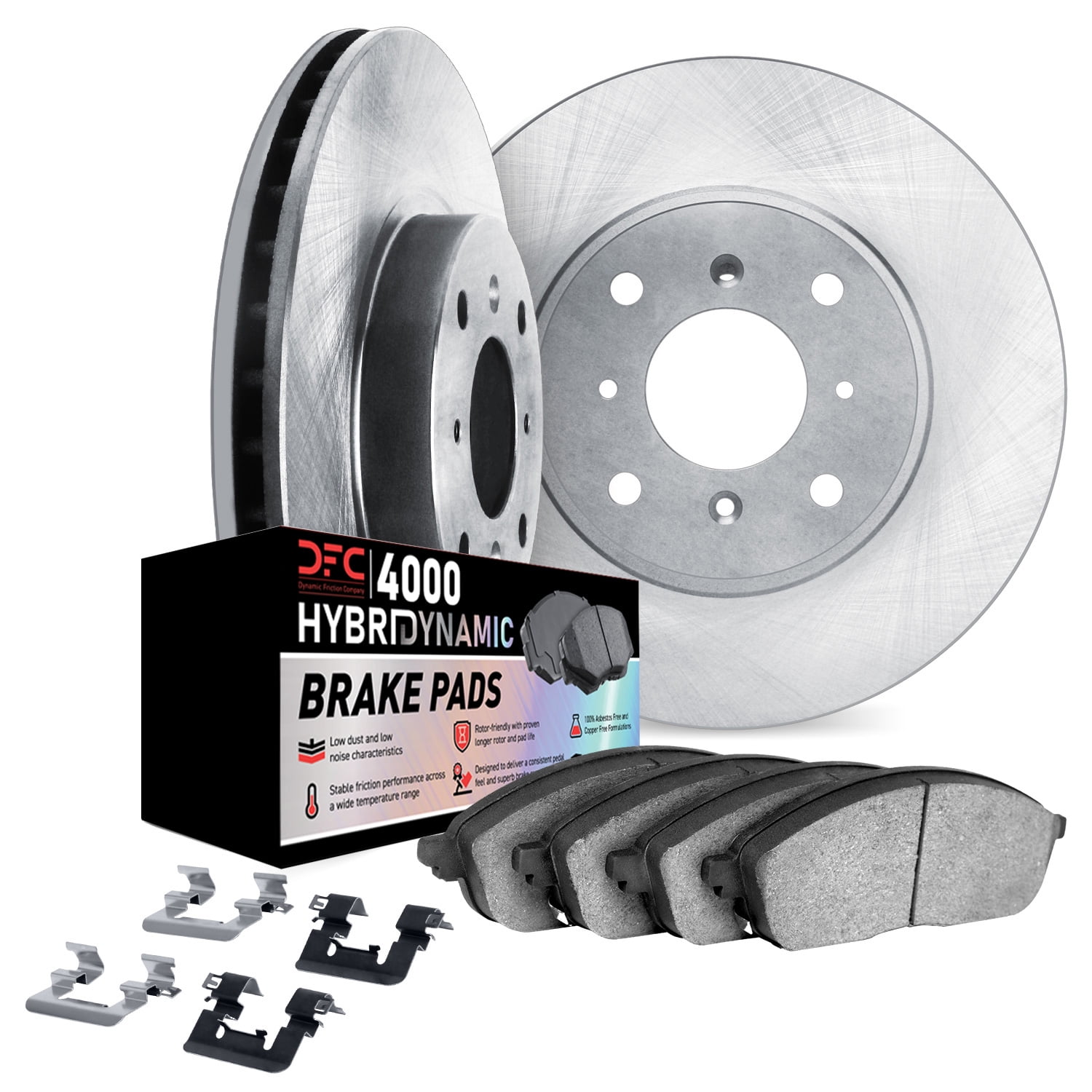 Dynamic Friction Company Front Brake Rotors Kit | 4000 HybriDynamic Brake Pads includes Hardware 6812-03015