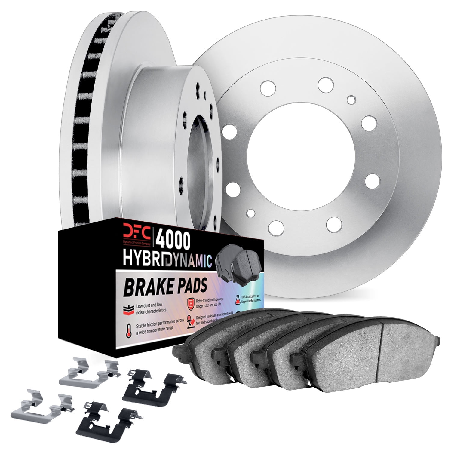 Dynamic Friction Company Front Brake Rotors Kit | 4000 HybriDynamic Brake Pads includes Hardware 6812-40009