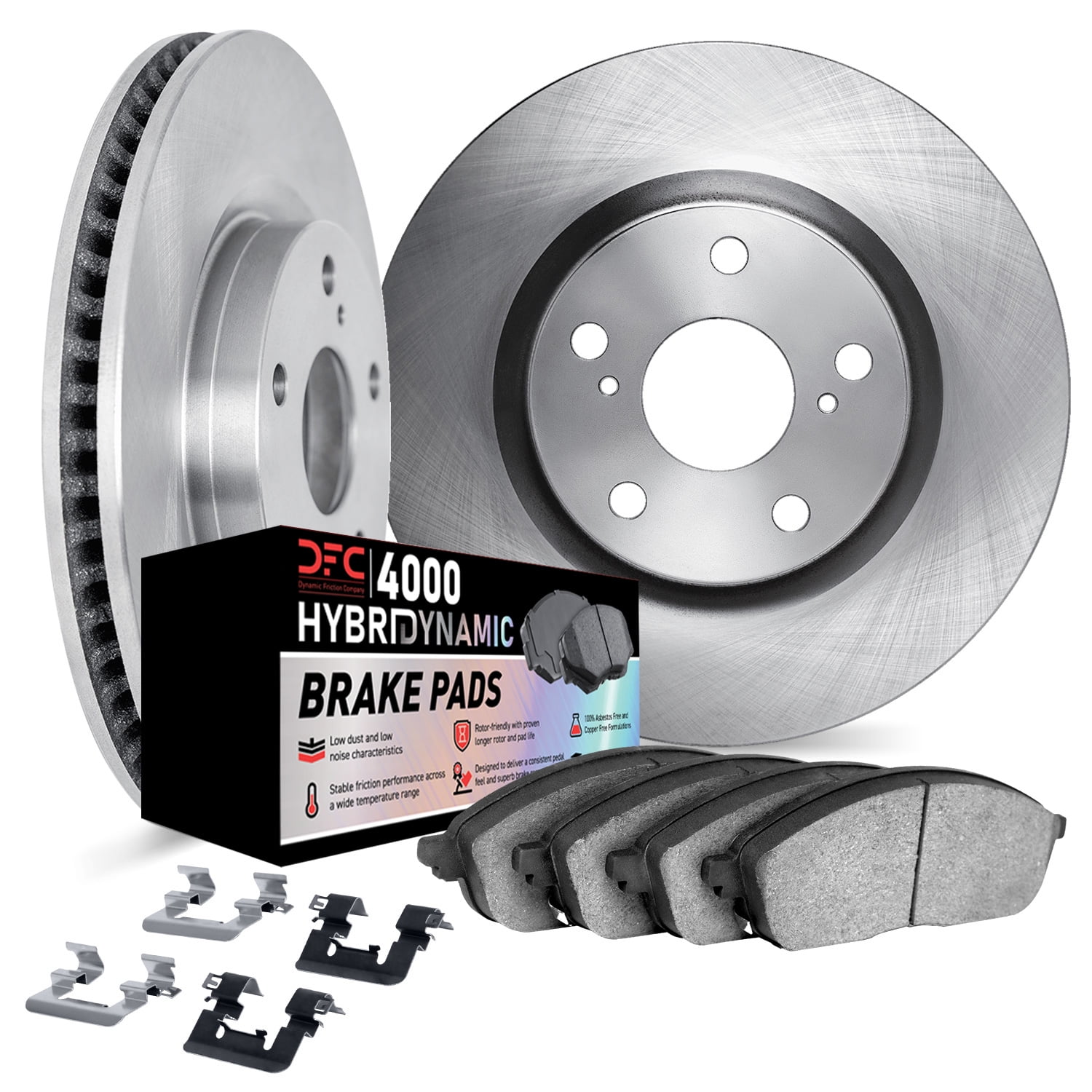 Dynamic Friction Company Front Brake Rotors Kit | 4000 HybriDynamic Brake Pads includes Hardware 6812-46016