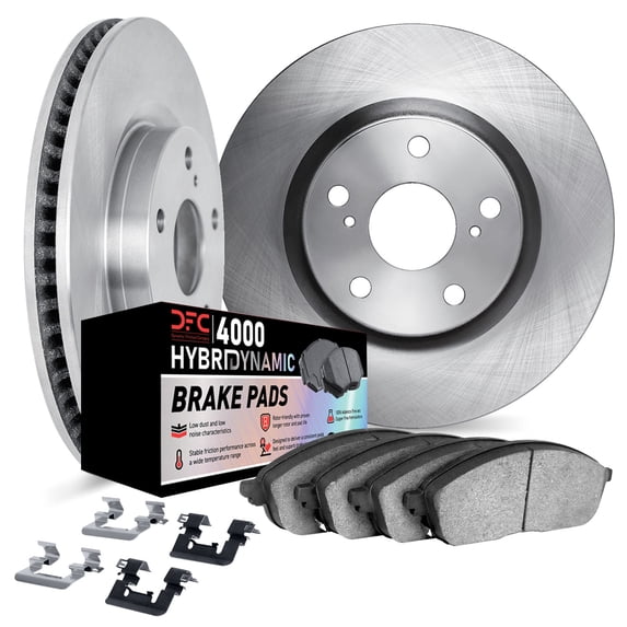 Dynamic Friction Company Front Brake Rotors Kit | 4000 HybriDynamic Brake Pads includes Hardware 6812-75005