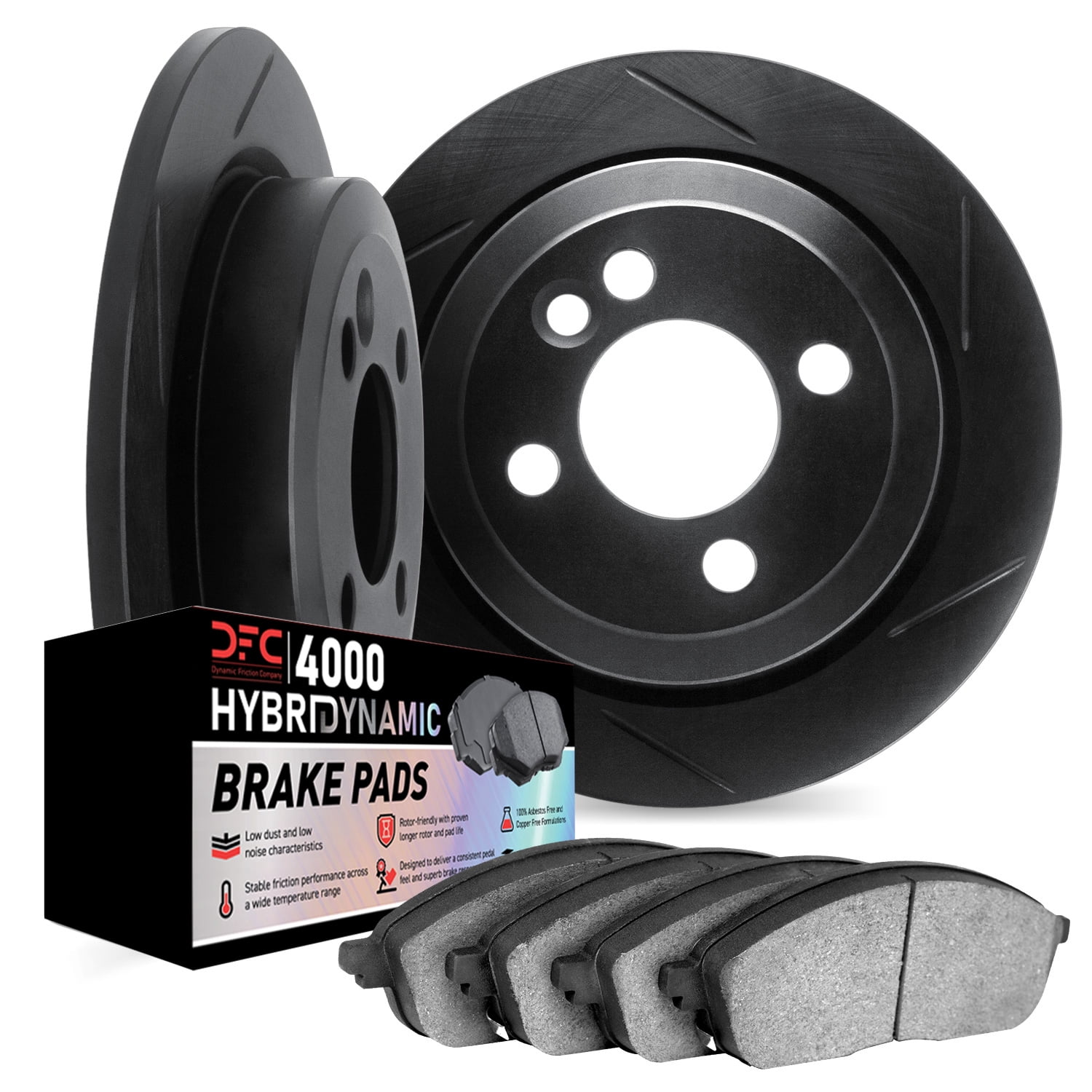 Dynamic Friction Company Front Brake Rotors Kit Slotted Black | 4000 HybriDynamic Brake Pads 3802-07002
