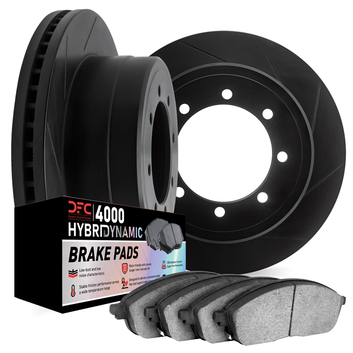 Dynamic Friction Company Front Brake Rotors Kit Slotted Black | 4000 HybriDynamic Brake Pads 3802-40004