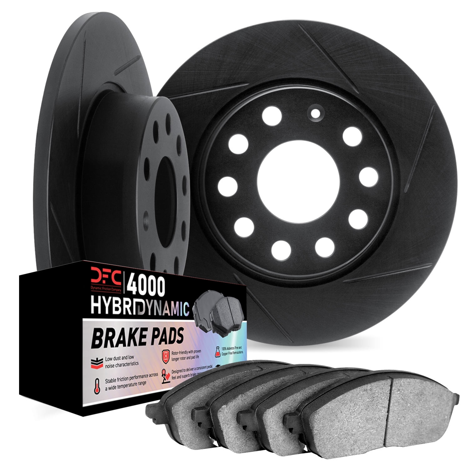 Dynamic Friction Company Front Brake Rotors Kit Slotted Black | 4000 HybriDynamic Brake Pads 3802-47007