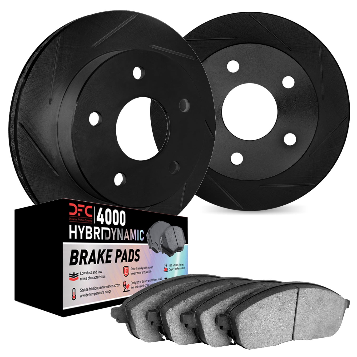 Dynamic Friction Company Front Brake Rotors Kit Slotted Black | 4000 HybriDynamic Brake Pads 3802-92003