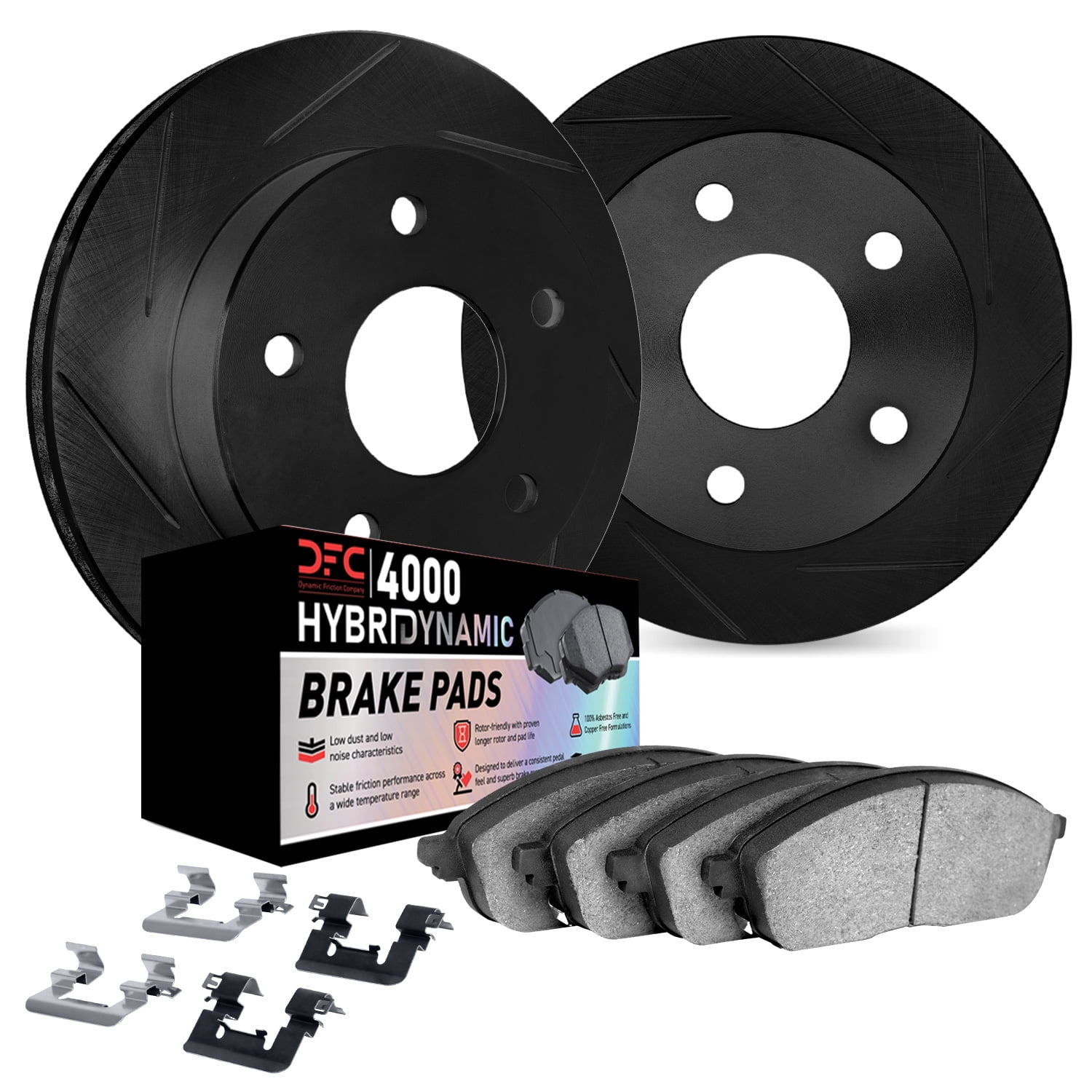 Dynamic Friction Company Front Brake Rotors Kit Slotted Black | 4000 HybriDynamic Brake Pads includes Hardware 3812-39026