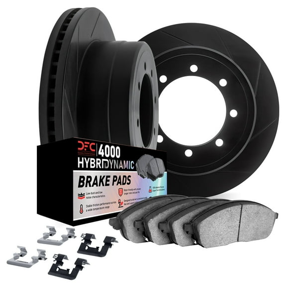 Dynamic Friction Company Front Brake Rotors Kit Slotted Black | 4000 HybriDynamic Brake Pads includes Hardware 3812-40039