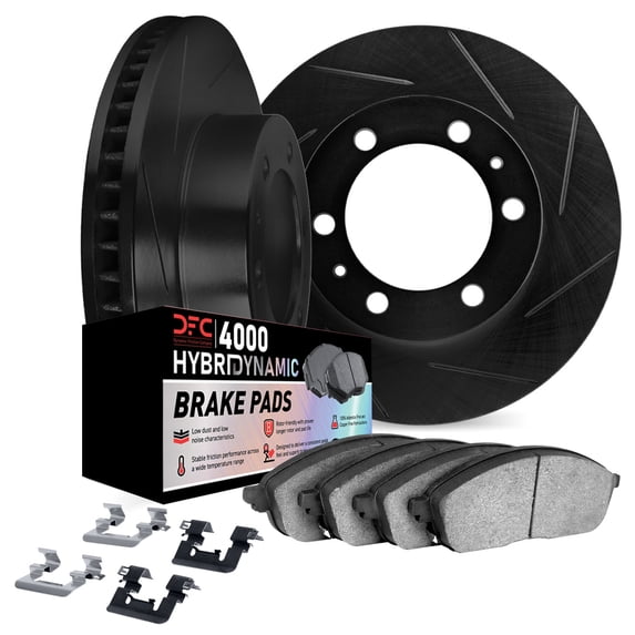 Dynamic Friction Company Front Brake Rotors Kit Slotted Black | 4000 HybriDynamic Brake Pads includes Hardware 3812-40056