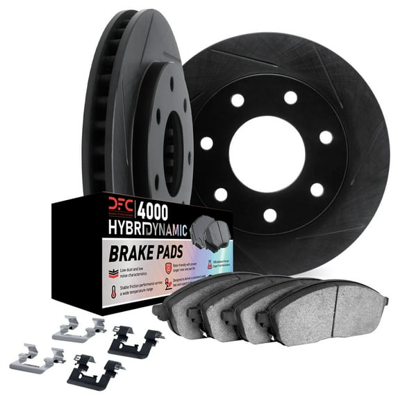 Dynamic Friction Company Front Brake Rotors Kit Slotted Black | 4000 HybriDynamic Brake Pads includes Hardware 3812-54116