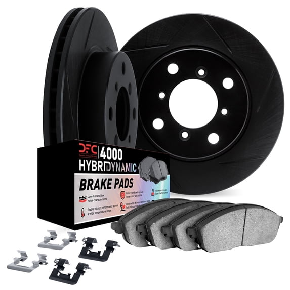 Dynamic Friction Company Front Brake Rotors Kit Slotted Black | 4000 HybriDynamic Brake Pads includes Hardware 3812-54168