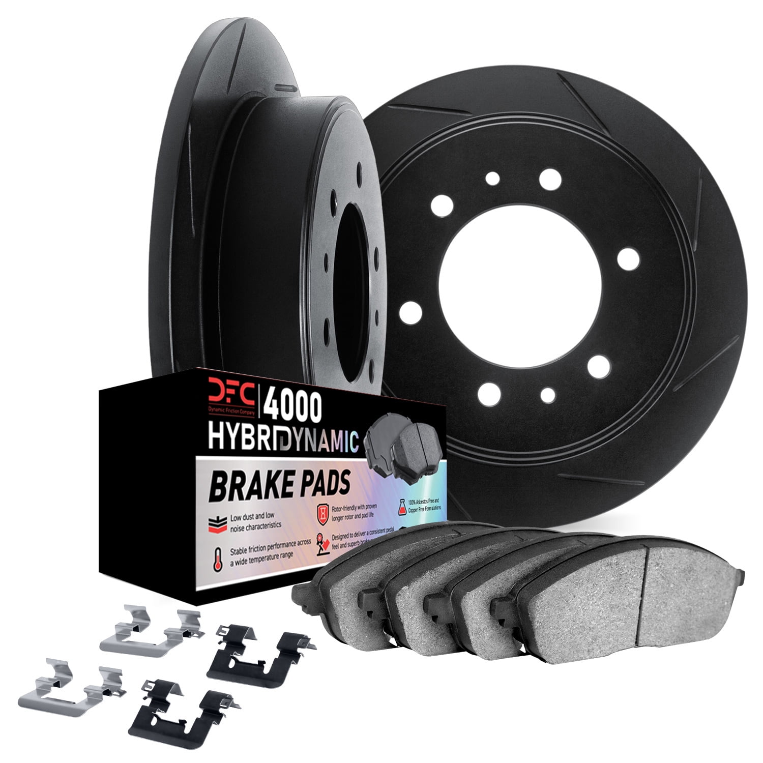 Dynamic Friction Company Front Brake Rotors Kit Slotted Black | 4000 HybriDynamic Brake Pads includes Hardware 3812-67009