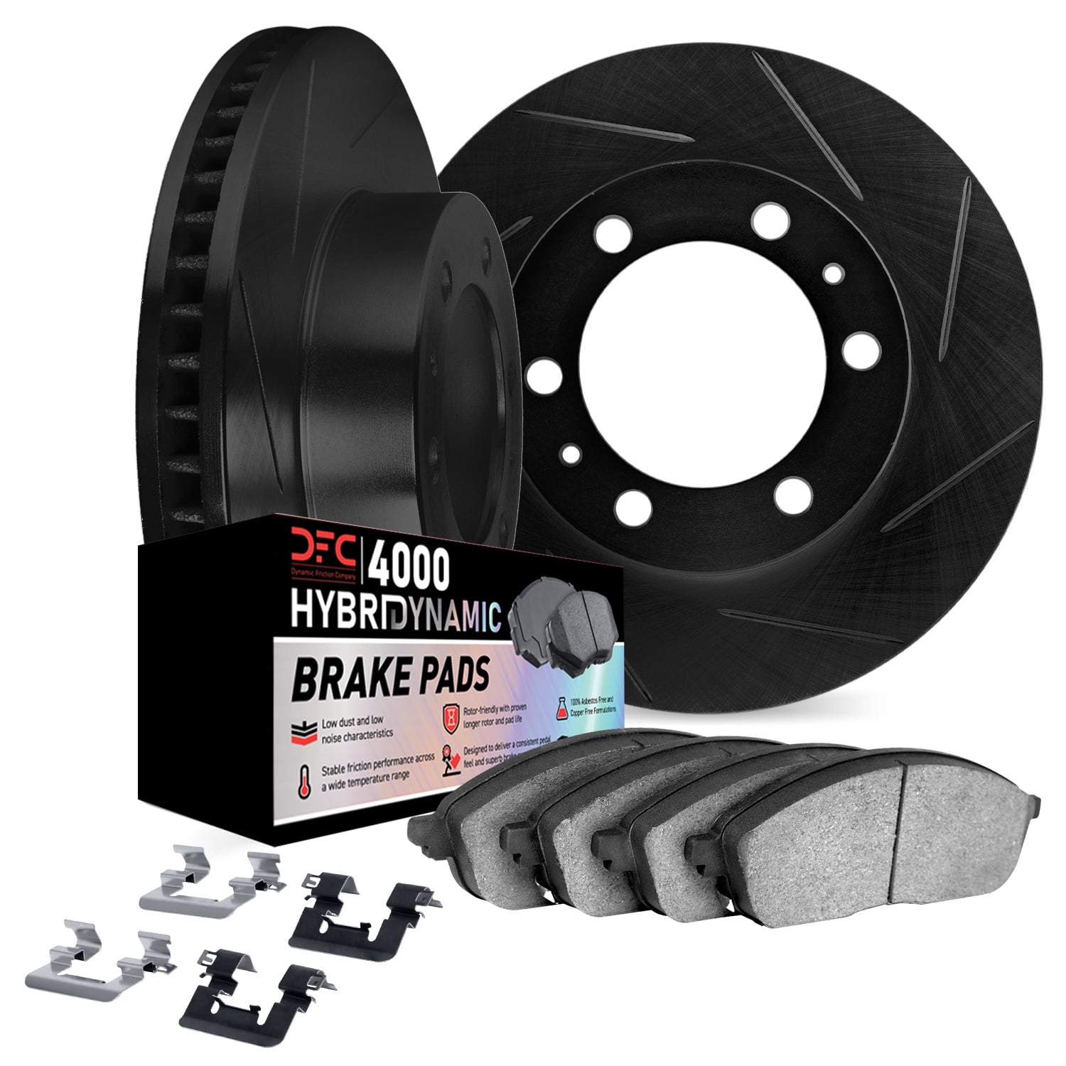 Dynamic Friction Company Front Brake Rotors Kit Slotted Black | 4000 HybriDynamic Brake Pads includes Hardware 3812-76088