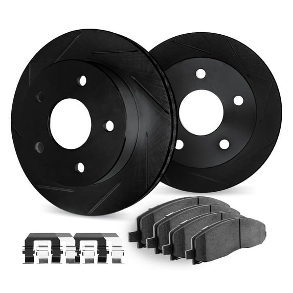 Dynamic Friction Company Front Brake Rotors Slotted Black with 5000 Advanced Brake Pads includes Hardware - 3512-40092