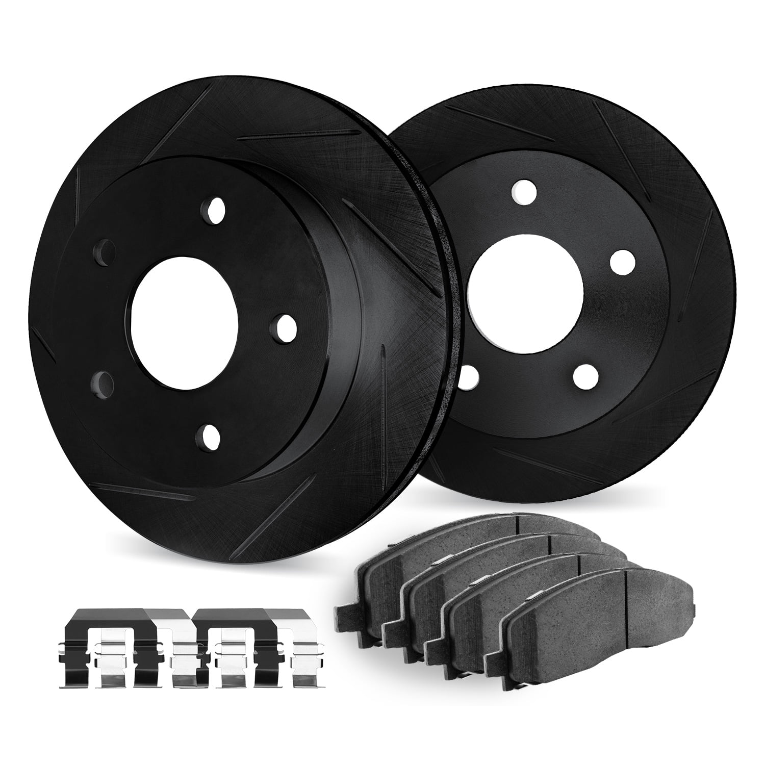 Dynamic Friction Company Front Brake Rotors Slotted Black with Heavy Duty Brake Pads includes Hardware - 3212-76001