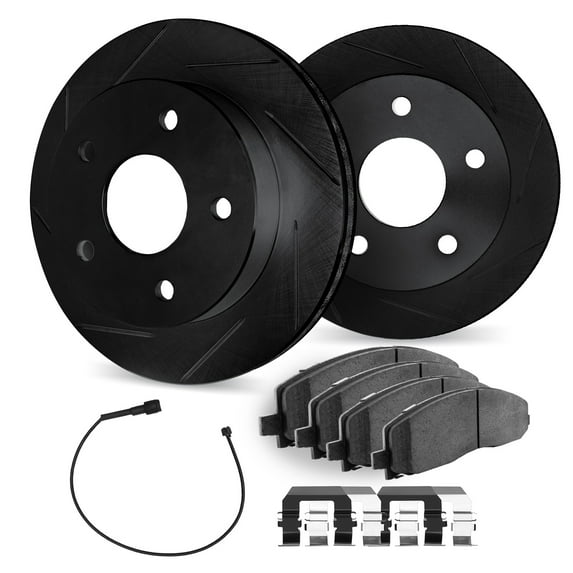 Dynamic Friction Company Front Brake Rotors Slotted Black with Heavy Duty Brake Pads includes Sensor and Hardware - 3222-40009