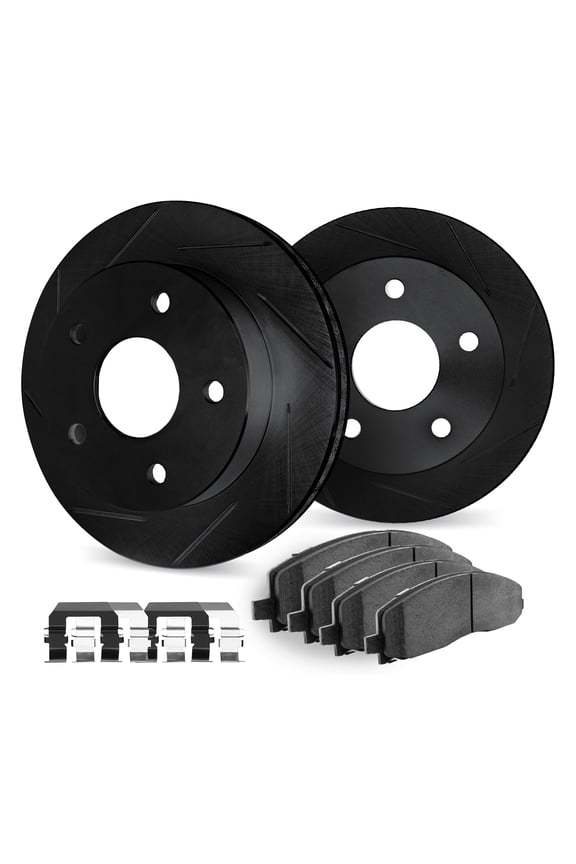 Company Front Brake Rotors Slotted Black with Ultimate Duty Performance Brake Pads includes Hardware - 3412-42003