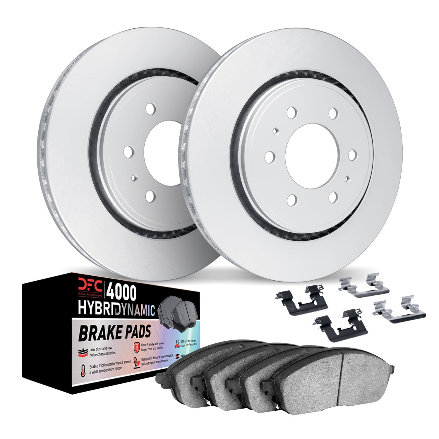 Dynamic Friction Company Front Geospec Brake Rotors Kit | 4000 HybriDynamic Brake Pads includes Hardware 4812-37003