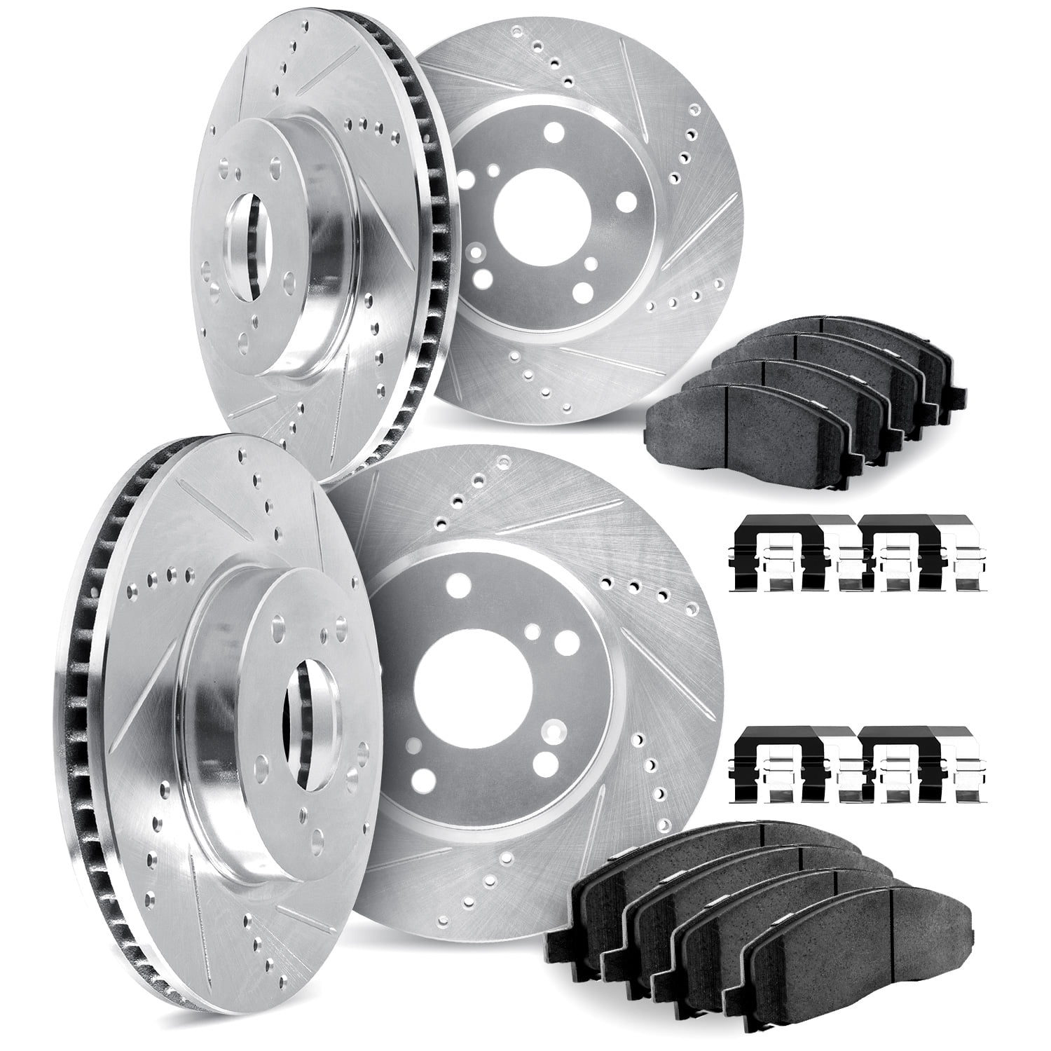 Dynamic Friction 8414-54034 Front and Rear Brake Rotors and Drilled and Slotted Pads Kit, (4 Rotors + 8 Pads + Hardware)