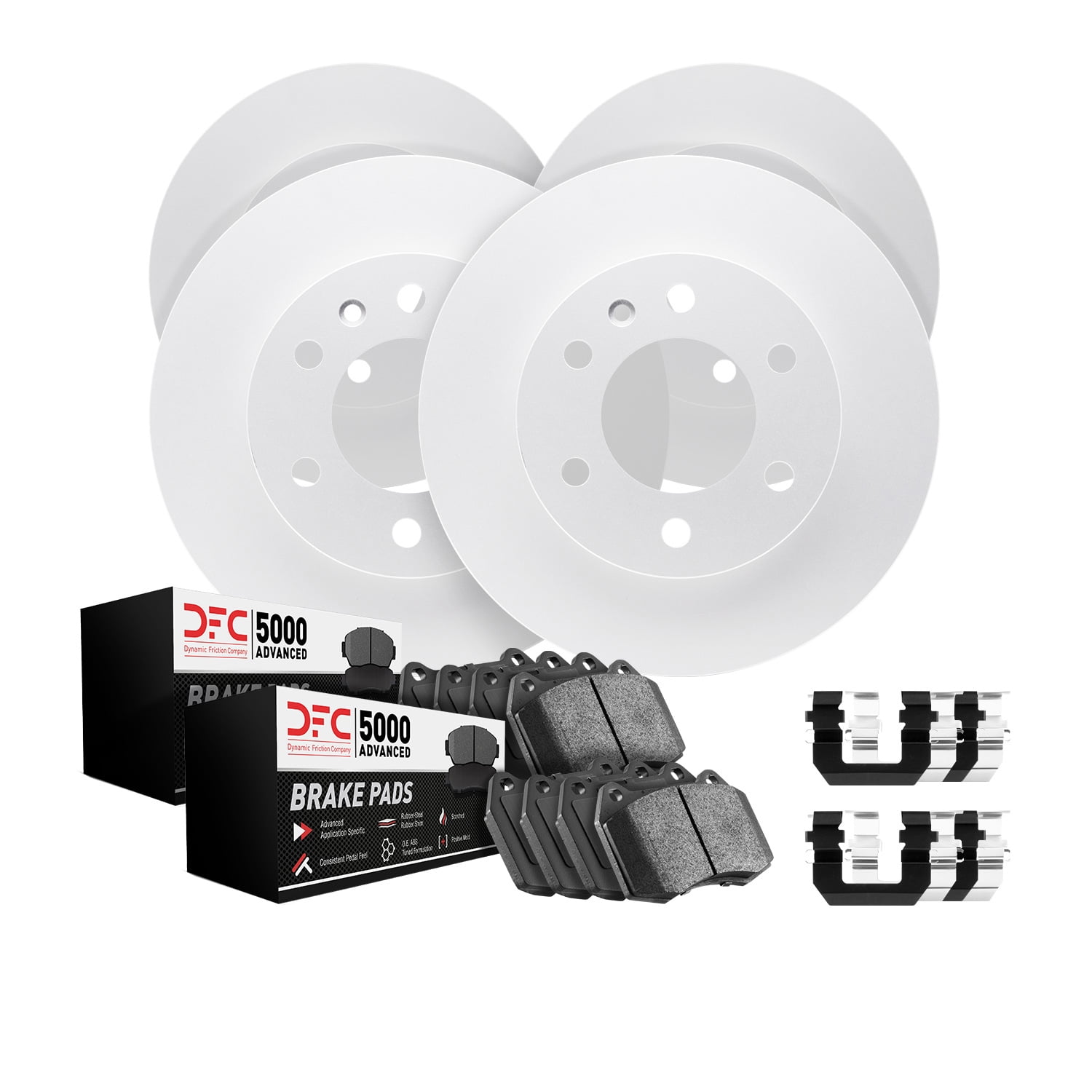 Dynamic Friction Company 4514‑31006 Front & Rear Geospec Brake Rotors with 5000 Advanced Brake Pads for BMW 323 1998–1999, Brake Kit with Hardware
