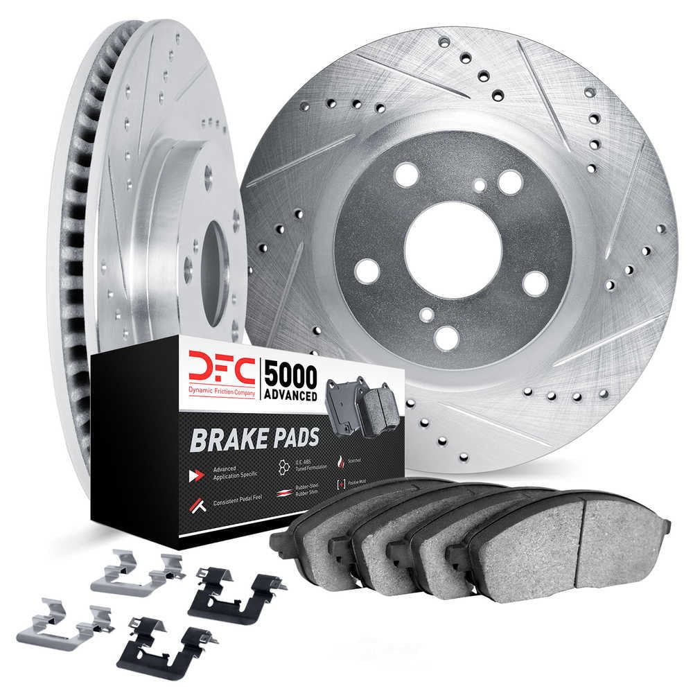 Dynamic Friction Company 7512-59476 DFC Rotors-Drilled and Slotted-Silver with 5000 Advanced Brake