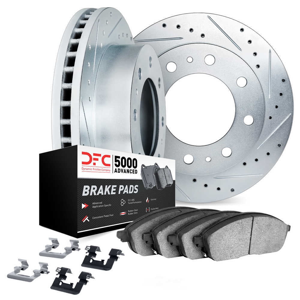 Dynamic Friction Company 7512-99636 DFC Rotors-Drilled and Slotted-Silver with 5000 Advanced Brake