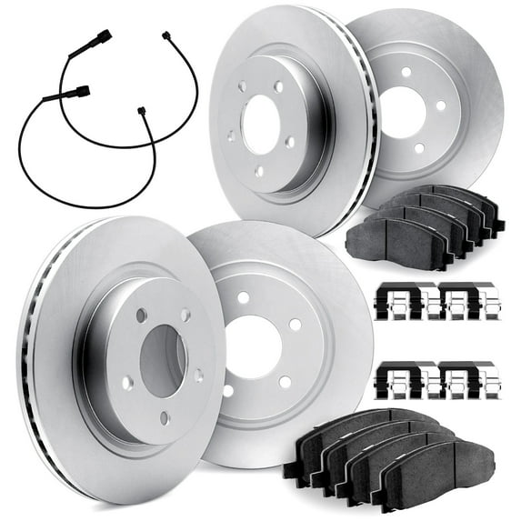Dynamic Friction Company Front and Rear Brake Geospec Rotors with 5000 Euro Ceramic Brake Pads includes Sensor and Hardware - 4624-10776
