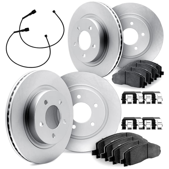 Dynamic Friction Company Front and Rear Brake Geospec Rotors with 5000 Euro Ceramic Brake Pads includes Sensor and Hardware - 4624-11588