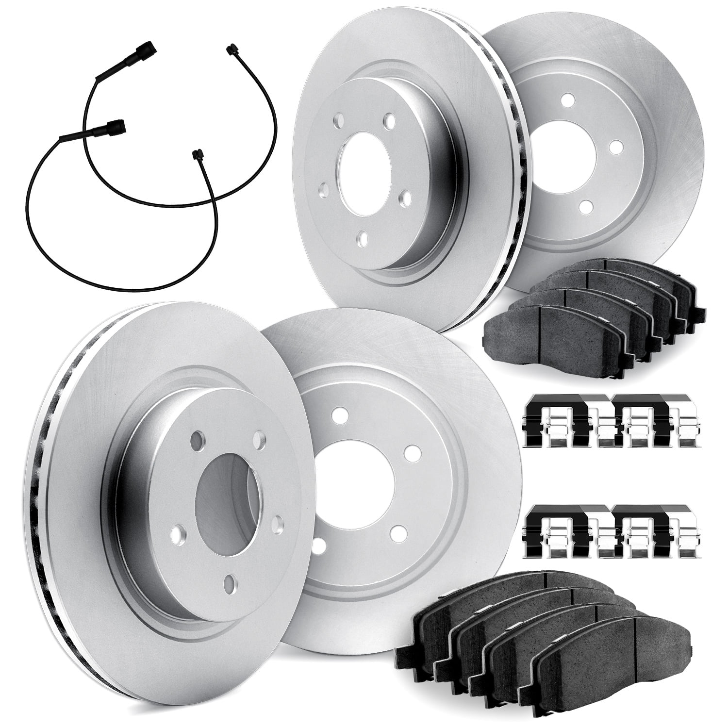Dynamic Friction Company Front and Rear Brake Geospec Rotors with 5000 Euro Ceramic Brake Pads includes Sensor and Hardware - 4624-11929