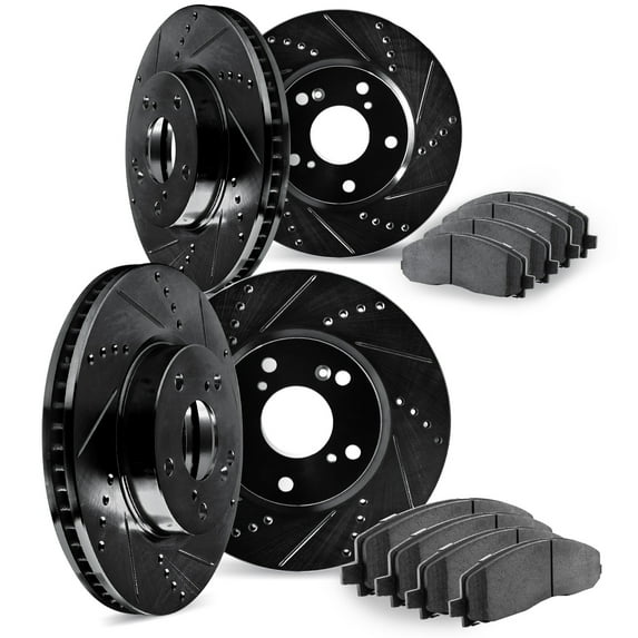 Dynamic Friction Company Front and Rear Brake Rotors Drilled and Slotted Black with 5000 Advanced Brake Pads - 8504-02003