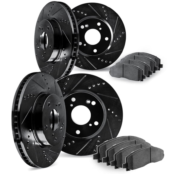 Dynamic Friction Company Front and Rear Brake Rotors Drilled and Slotted Black with 5000 Advanced Brake Pads - 8504-31086