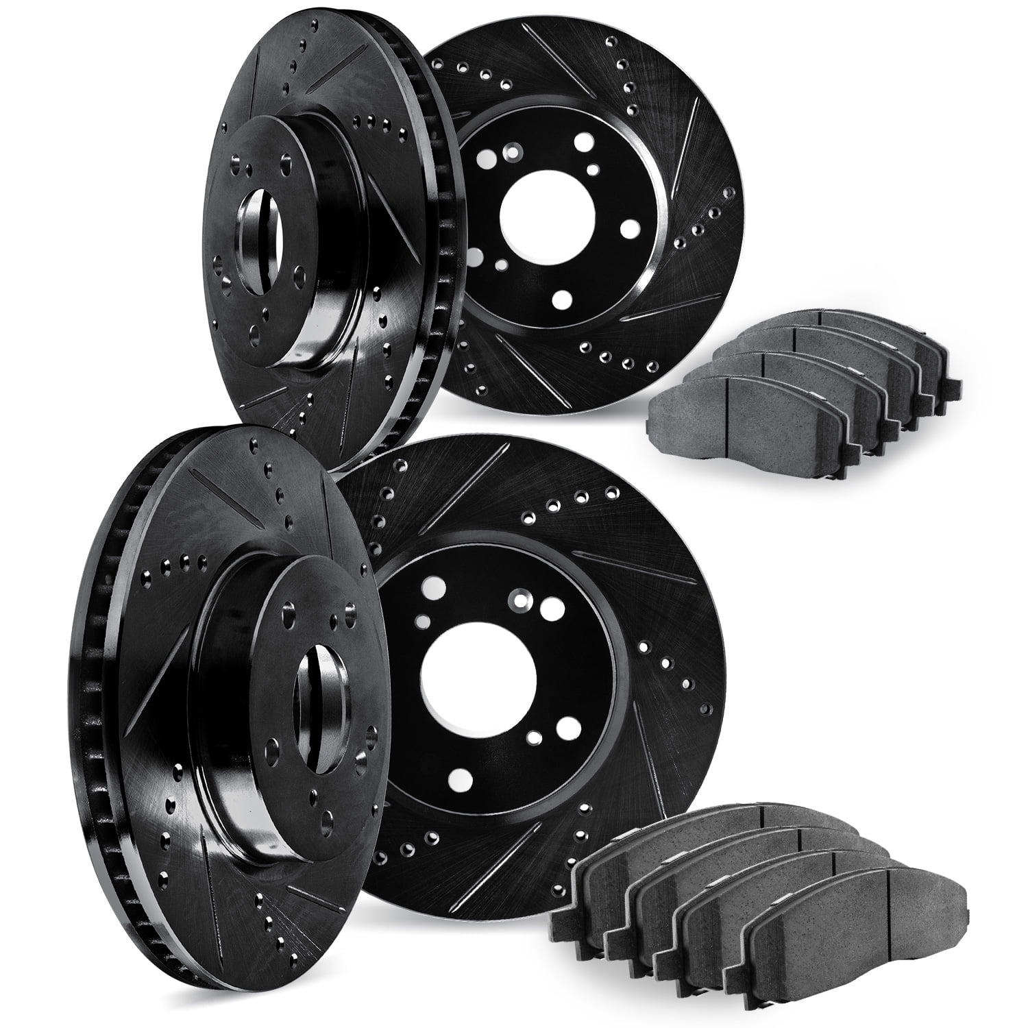 Dynamic Friction Company Front and Rear Brake Rotors Drilled and Slotted Black with 5000 Advanced Brake Pads - 8504-54277
