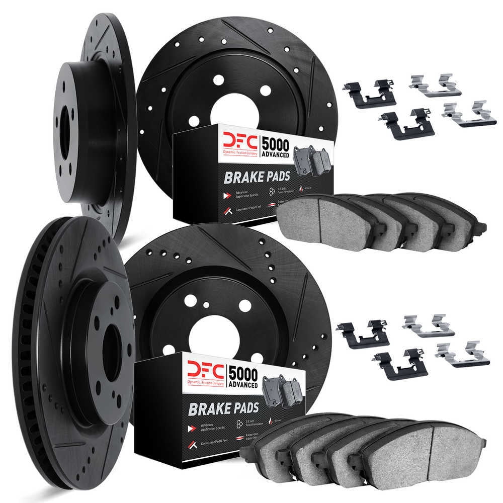 Dynamic Friction Company 8514-13013 DFC Rotors-Drilled and Slotted-Black with 5000 Advanced Brake