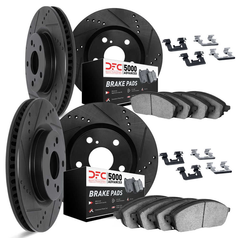 Dynamic Friction Company 8514-13016 DFC Rotors-Drilled and Slotted-Black with 5000 Advanced Brake