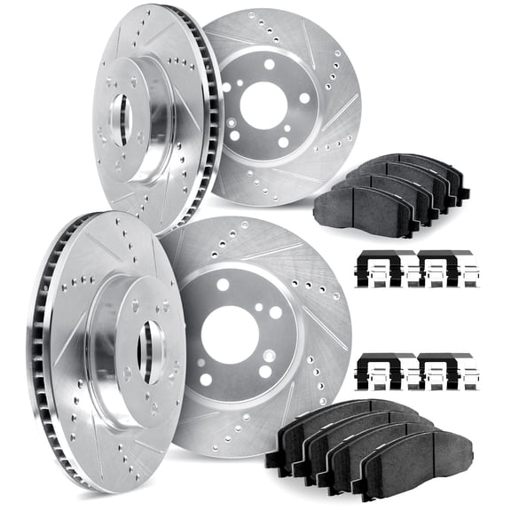 Dynamic Friction Company Front and Rear Brake Rotors Drilled and Slotted Black with 5000 Advanced Brake Pads includes Hardware - 8514-74091