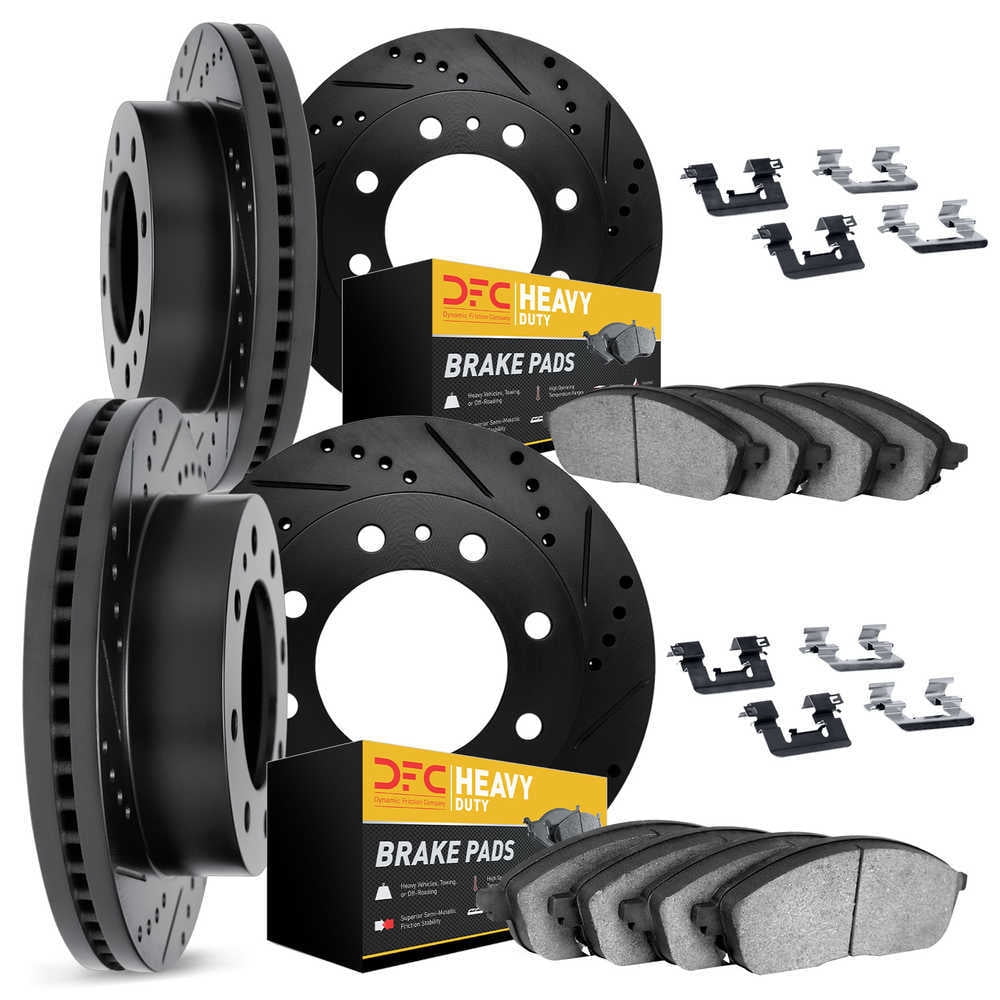 Dynamic Friction Company 8214-40021 DFC Rotors-Drilled and Slotted-Black with Heavy Duty Brake Pads