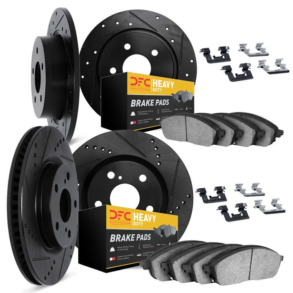 Dynamic Friction Company 8214-42006 DFC Rotors-Drilled and Slotted-Black with Heavy Duty Brake Pads