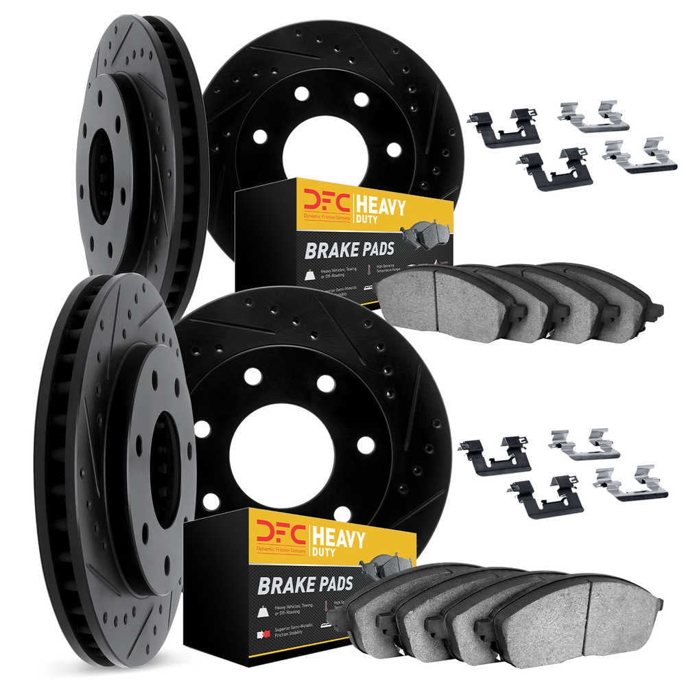 Dynamic Friction Company 8214-54004 DFC Rotors-Drilled and Slotted-Black with Heavy Duty Brake Pads