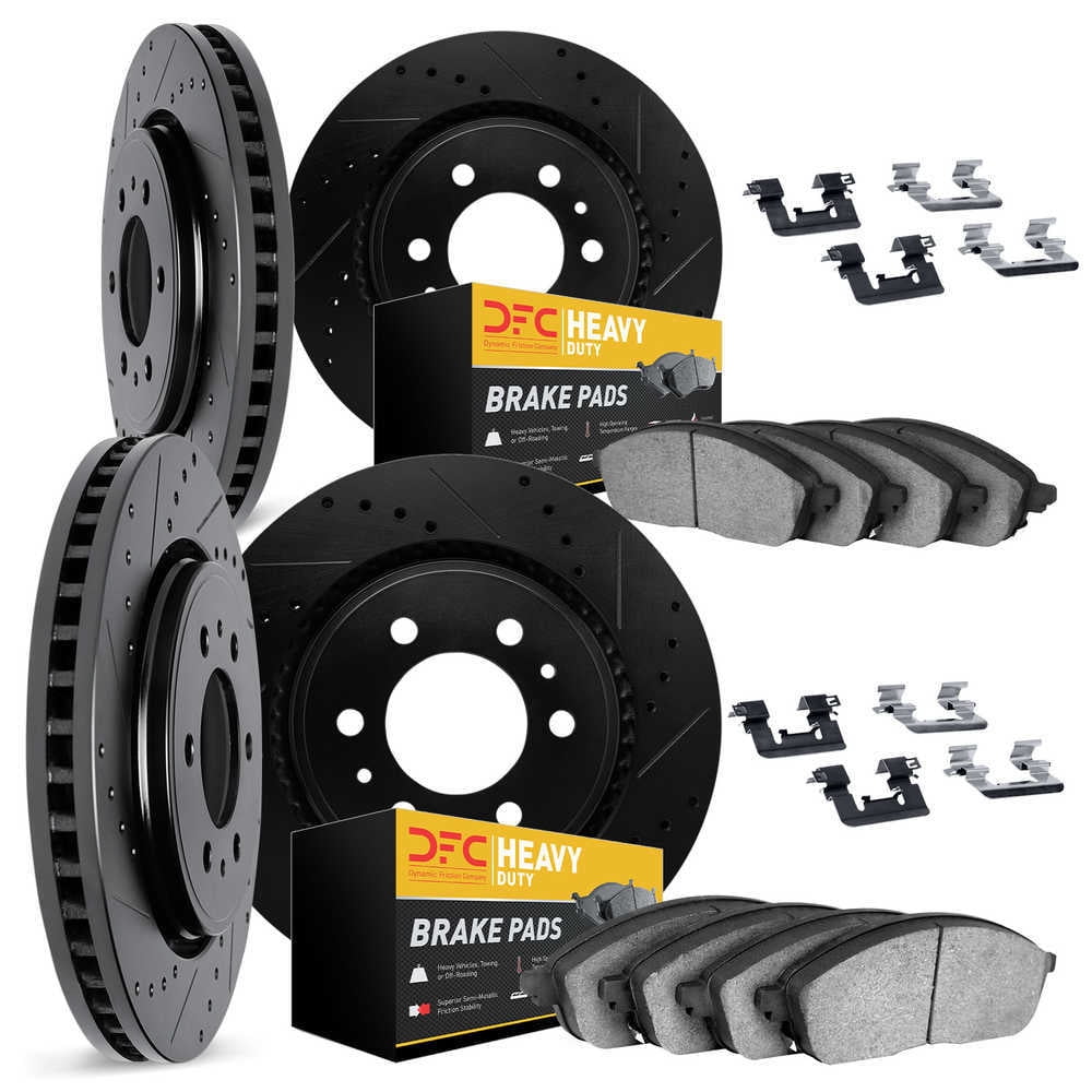 Dynamic Friction Company 8214-99070 DFC Rotors-Drilled and Slotted-Black with Heavy Duty Brake Pads