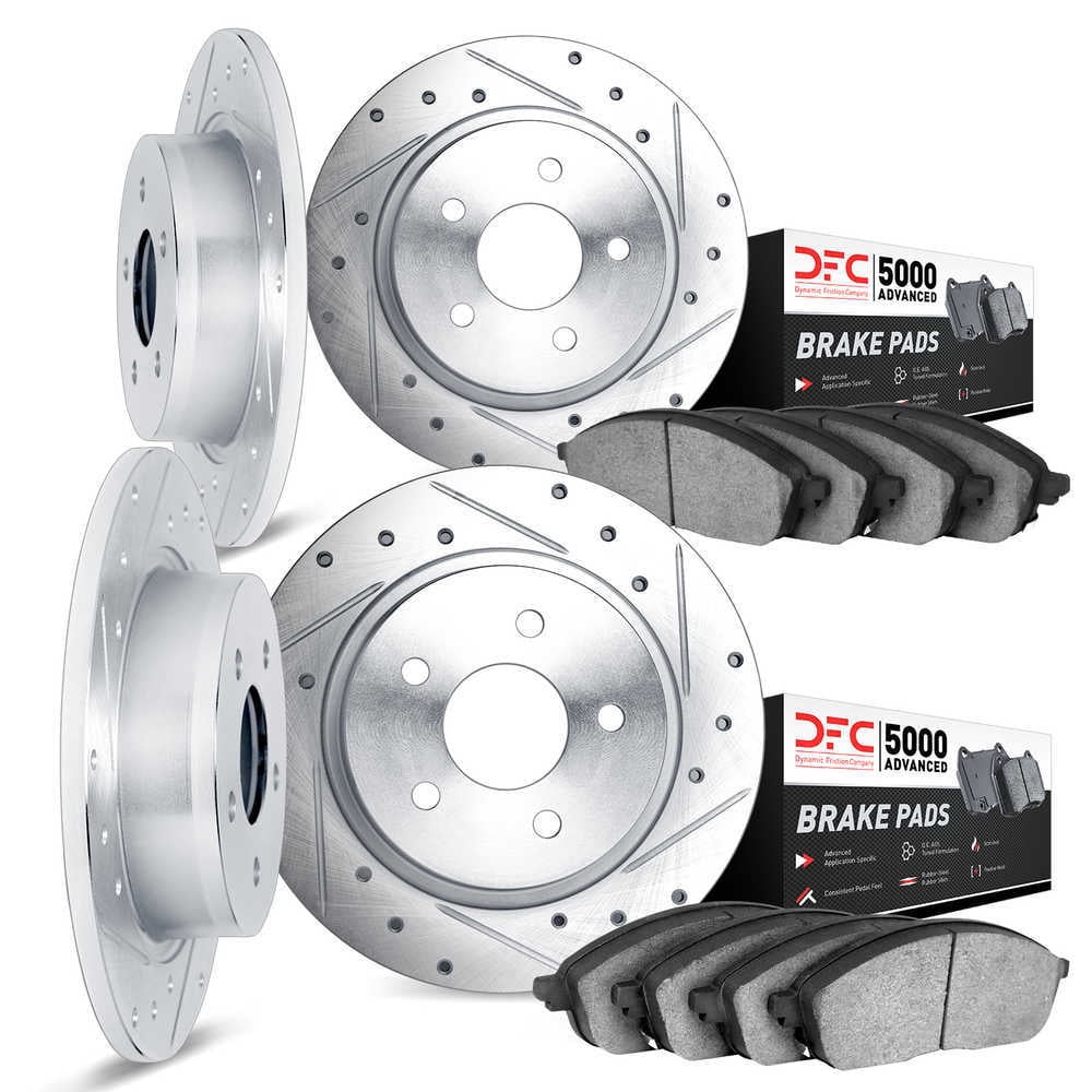 Dynamic Friction Company 7504-52003 DFC Rotors-Drilled and Slotted-Silver with 5000 Advanced Brake