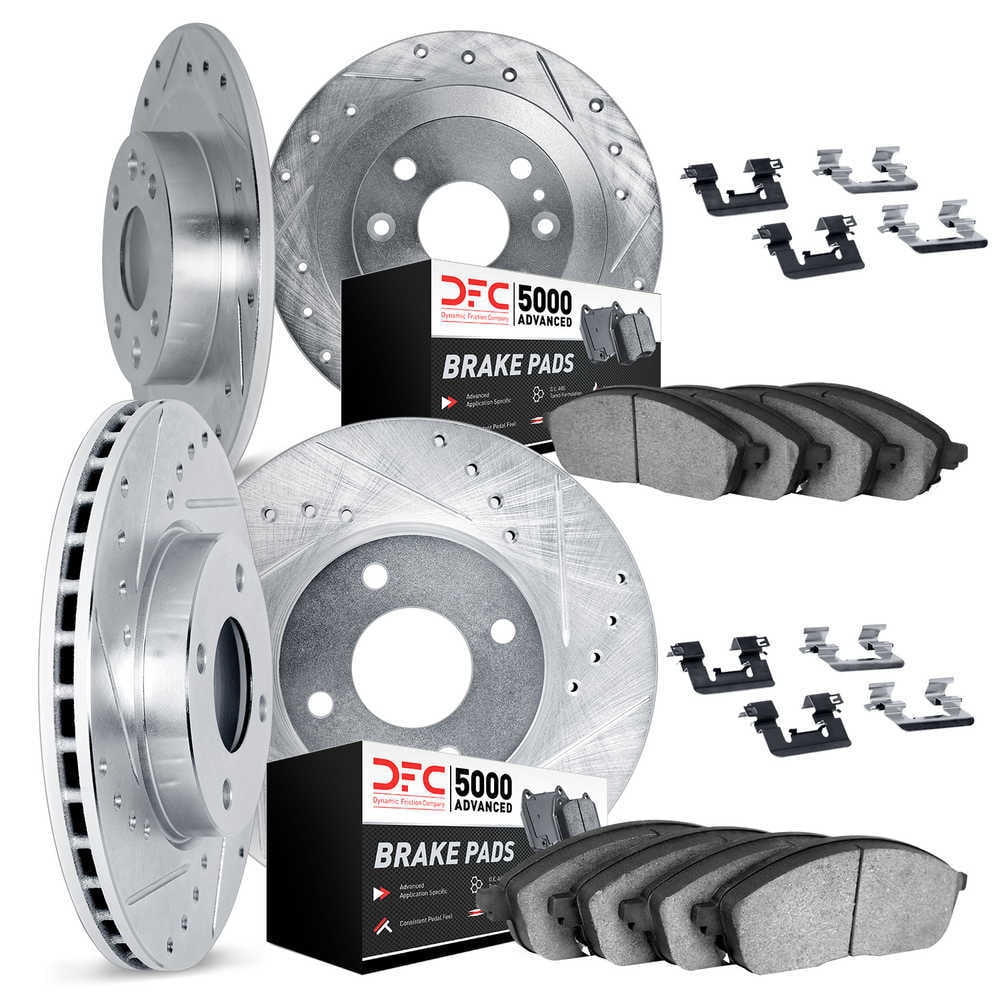 Dynamic Friction Company 7514-07000 DFC Rotors-Drilled and Slotted-Silver with 5000 Advanced Brake